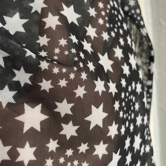 Free People Marne Sheer Black & White Star Tie Front Long Sleeve Crop Blouse - Picture 8 of 12